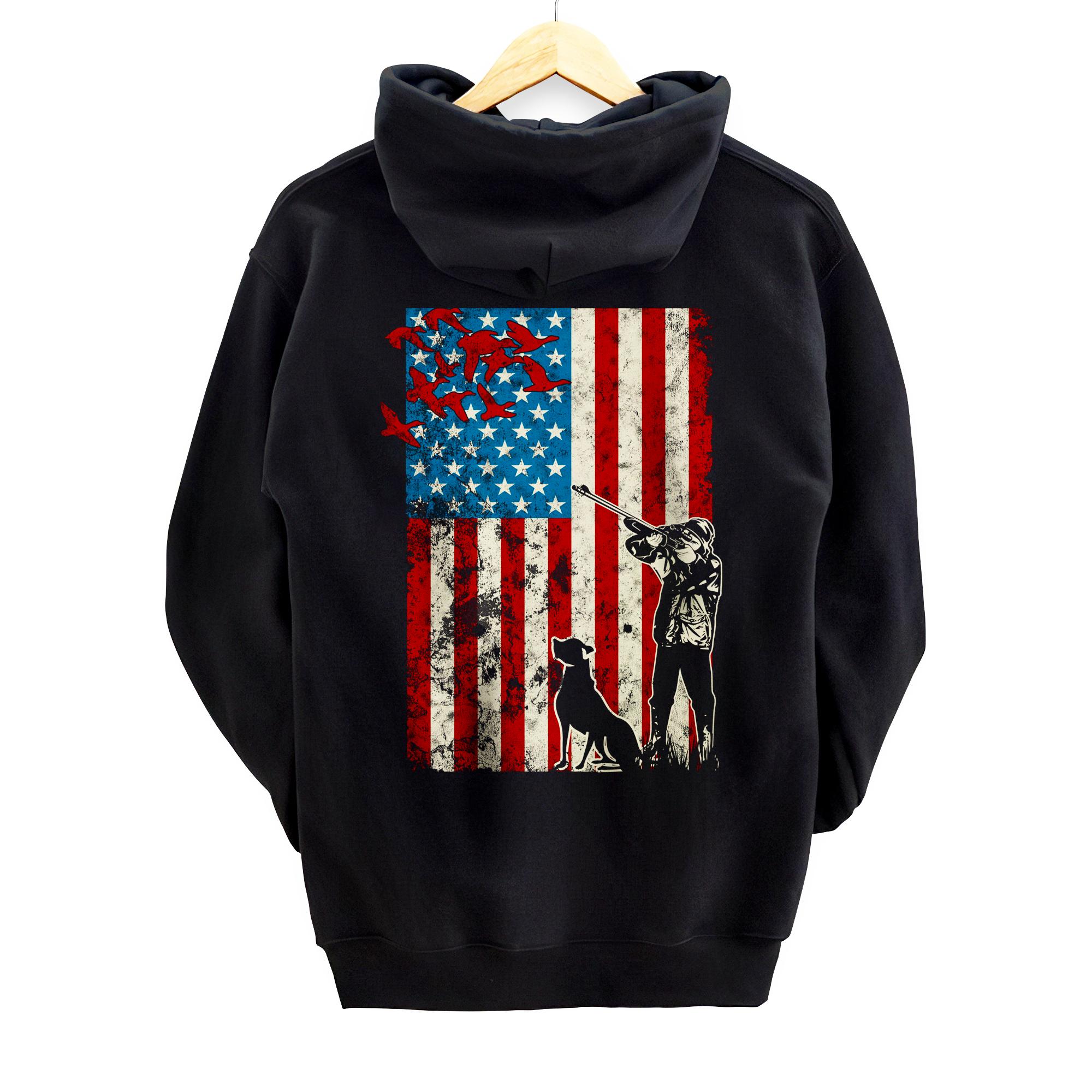 Personalized Duck Hunting Distressed Patriotic American Flag gift Hunters Pullover Hoodie