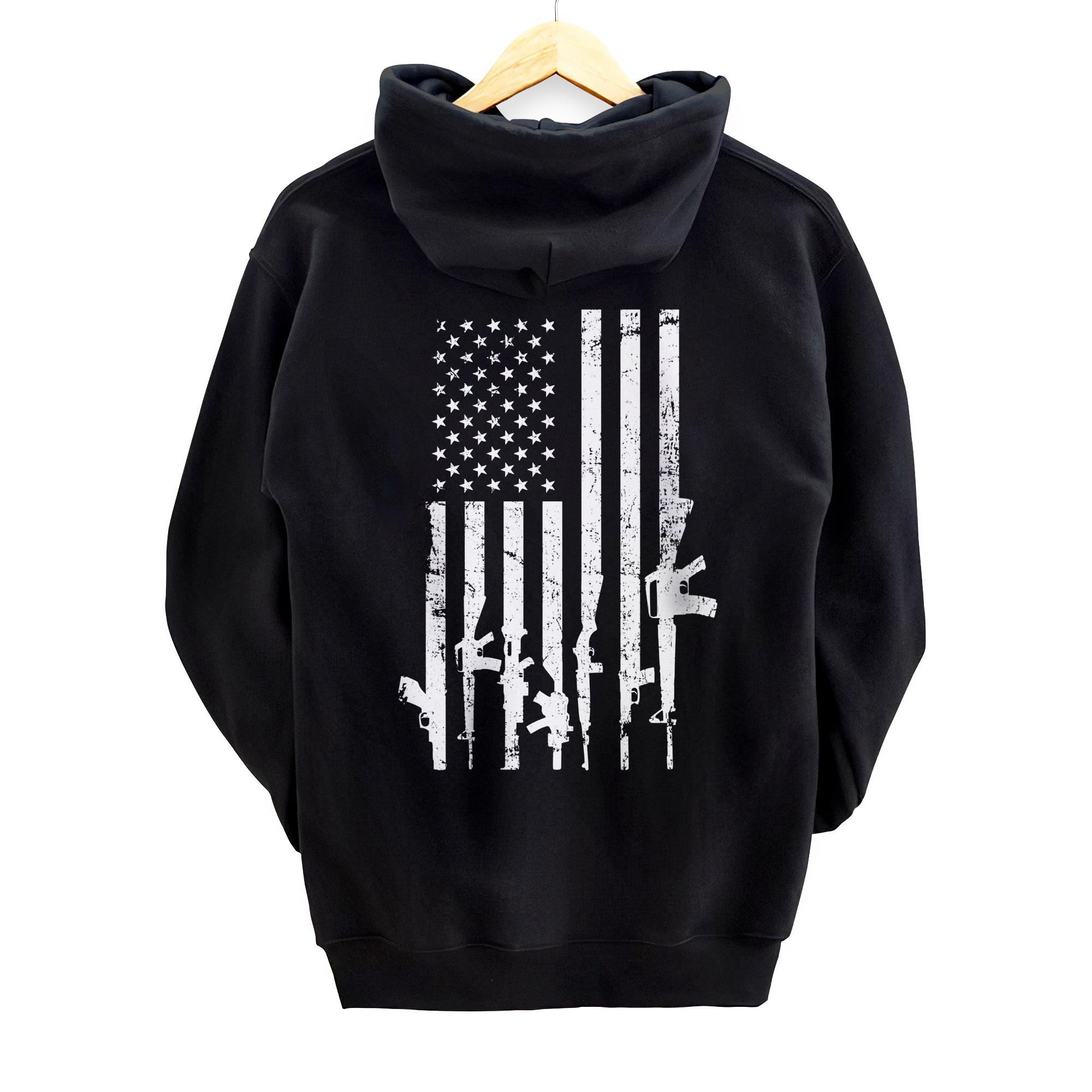 Personalized USA Distressed Flag Guns Pro Gun - 2nd Amendment - ON BACK Pullover Hoodie