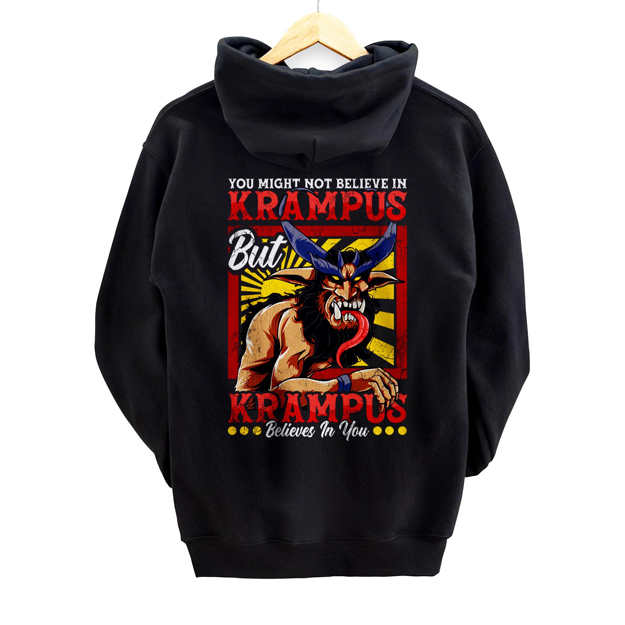 Krampus Believes In You Christmas Horror Back Print Pullover Hoodie