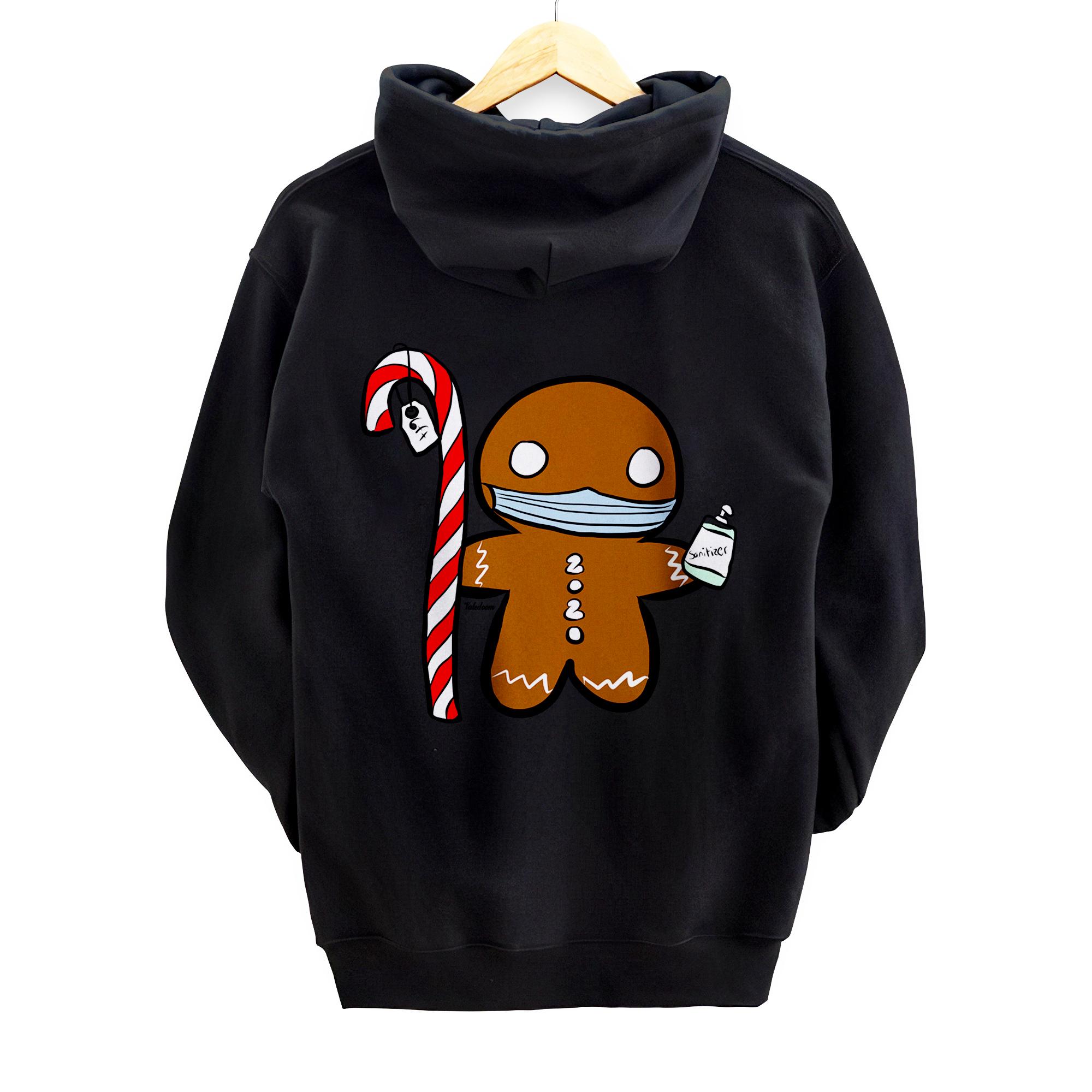 Gingerbread Man Social Distancing Pandemic Back Print Pullover Hoodie