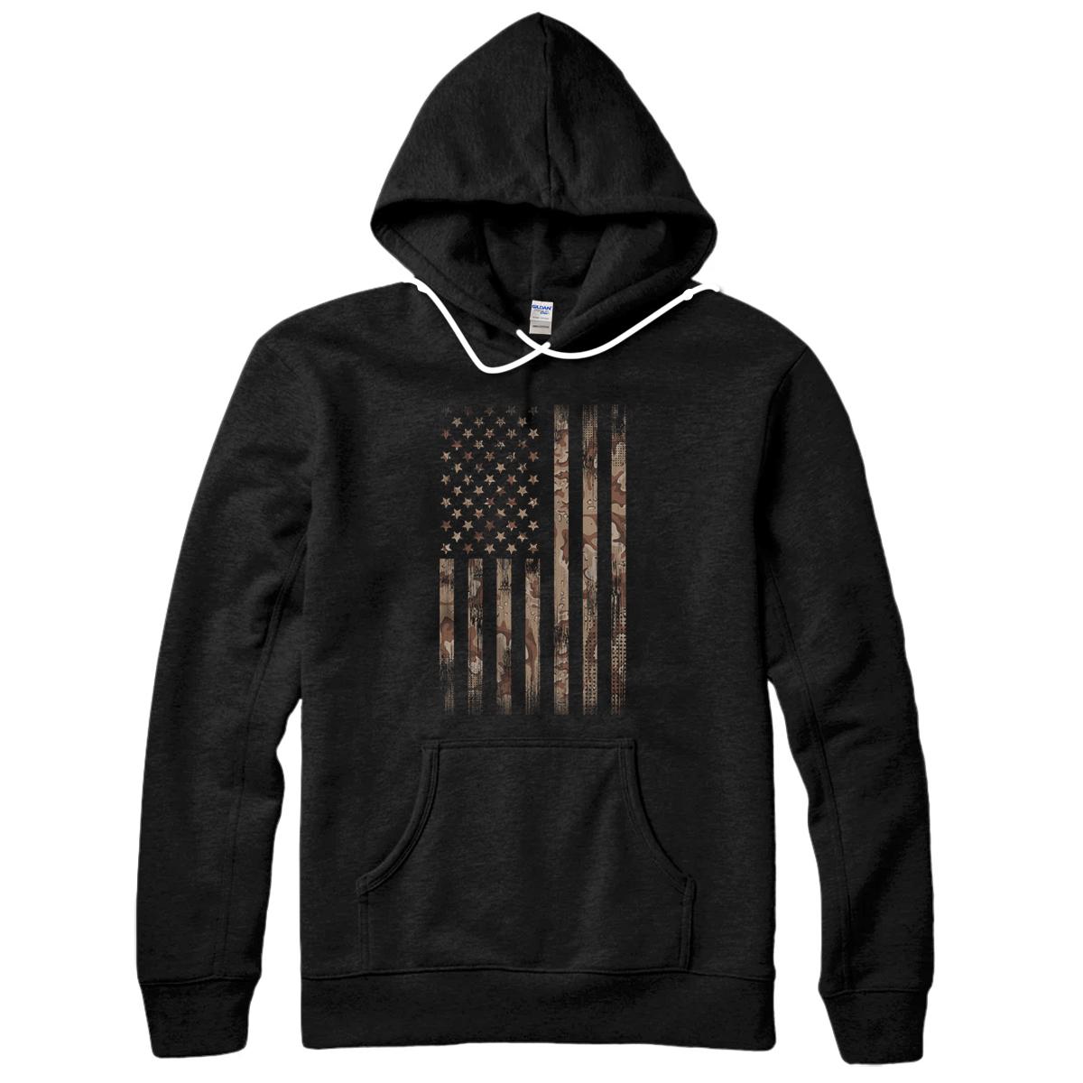 Personalized Camo Desert American Flag Pullover Hoodie