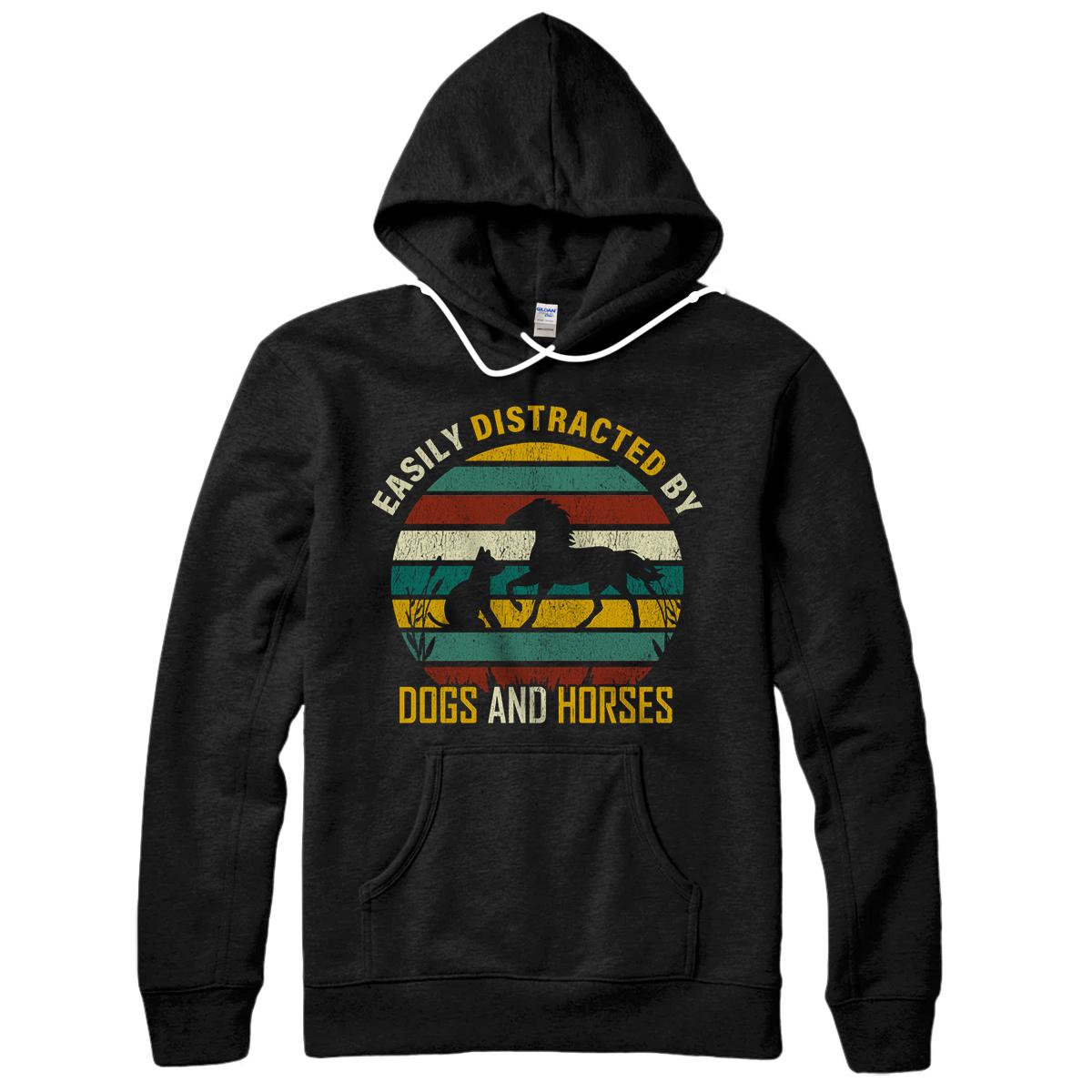 Personalized Easily Distracted By Dogs And Horses Lovers Vintage Gift Pullover Hoodie