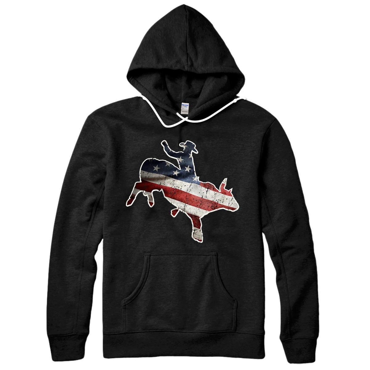 Personalized Cowboy Bull Riding Western Gift American Flag Pullover Hoodie