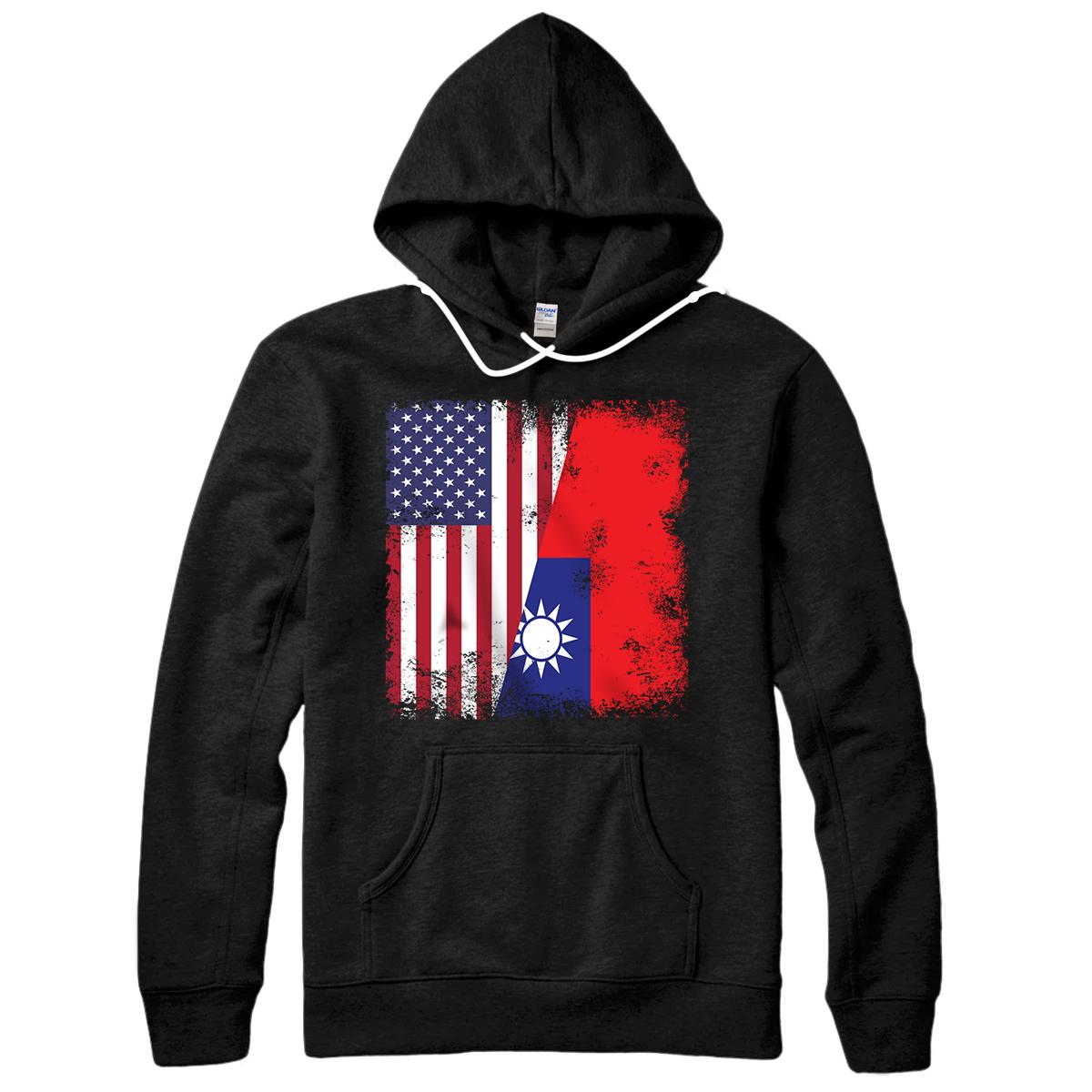 Personalized Half Taiwanese Flag | Vintage Taiwan USA Gift Pullover Hoodie