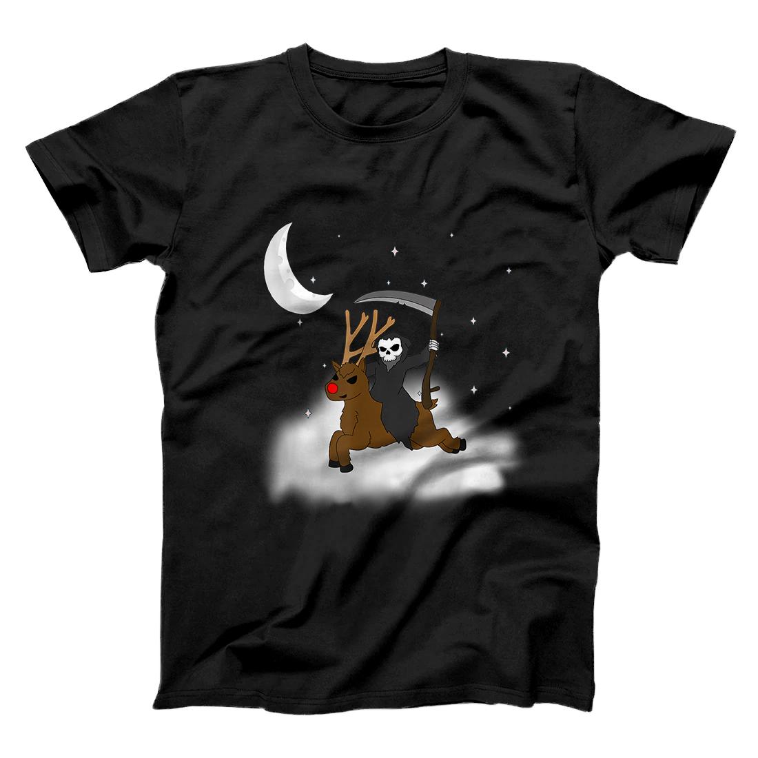 Rudolph Grim Reaper Sky Night Moon Stars Christmas T-Shirt