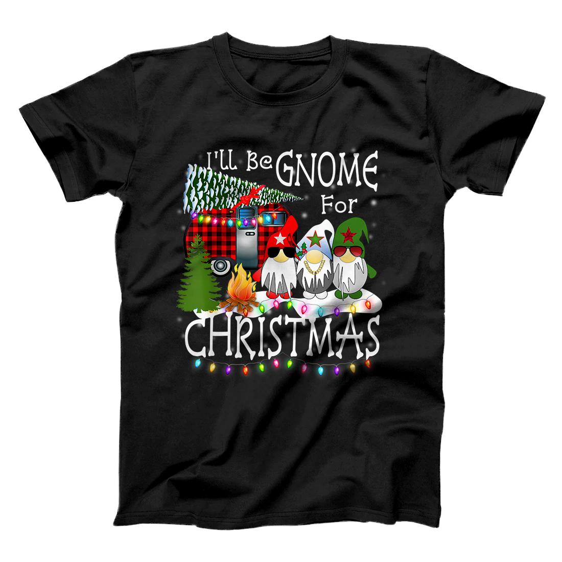 Gnome Camping Christmas I'll Be Gnome For Christmas Plaid T-Shirt