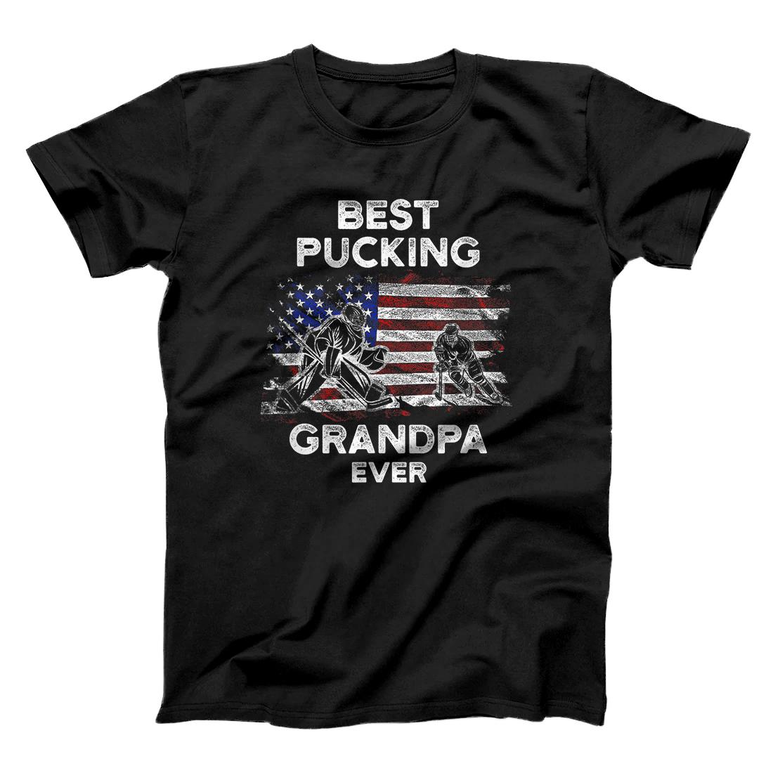 Mens US Flag Hockey Best Pucking Grandpa T-Shirt