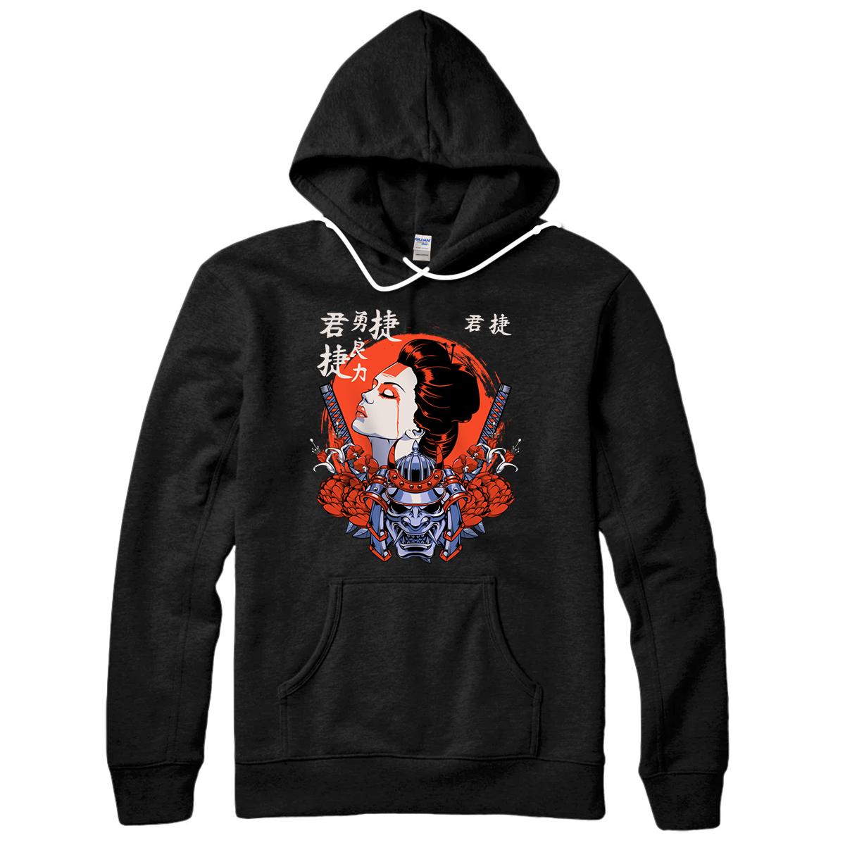 Personalized Japanese Geisha And Samurai Art Print Stoic Fighter Armor Pullover Hoodie