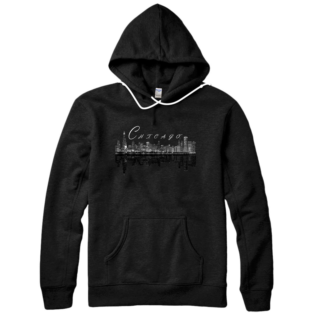 Personalized Chicago Skyline Lights At Night Pullover Hoodie