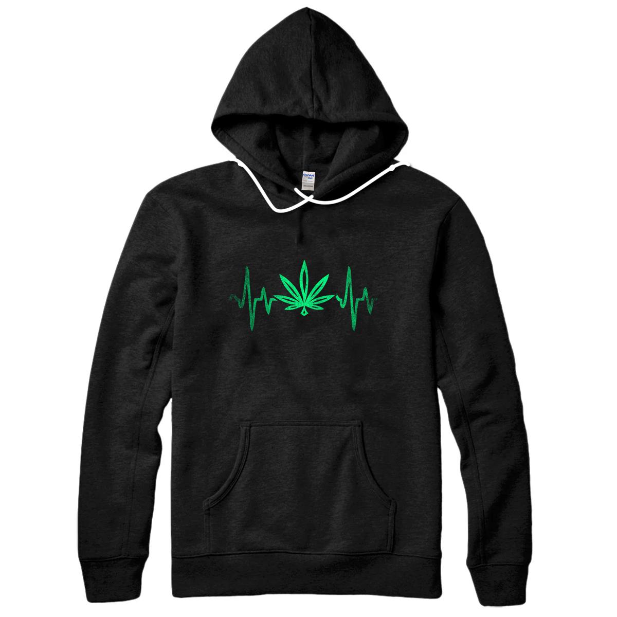 Personalized Weed Shirts for Men & Women Marijuana Leaf Heartbeat Gift Pullover Hoodie