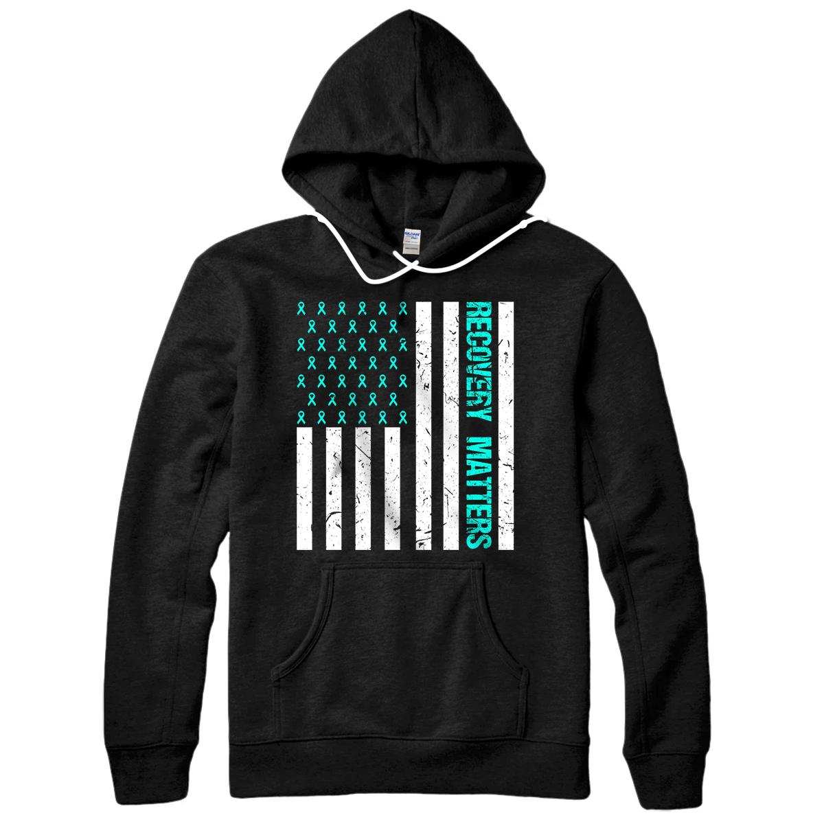 Personalized Recovery Matters Drug Alcohol Addiction Warrior USA Flag Pullover Hoodie
