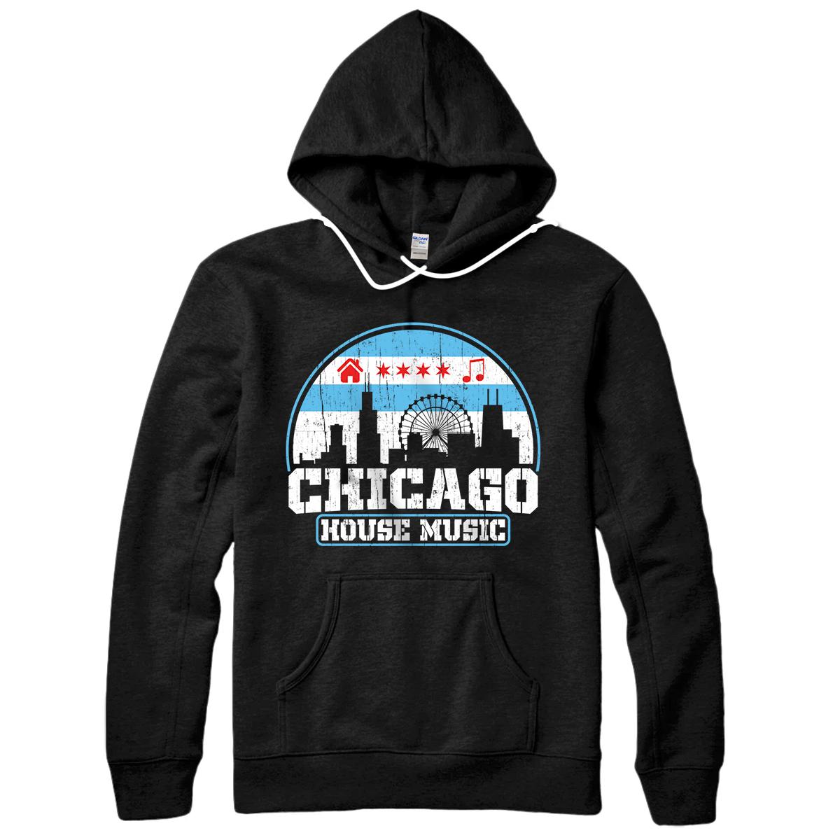 Personalized Chicago House Music Vintage Skyline DJ Gift Pullover Hoodie