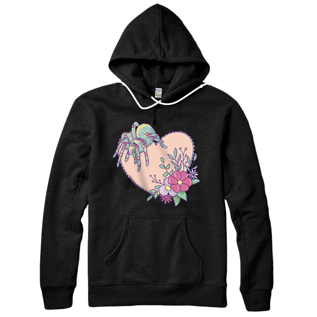 Personalized Cute Tarantula Spider with Heart and Flowers Pullover Hoodie