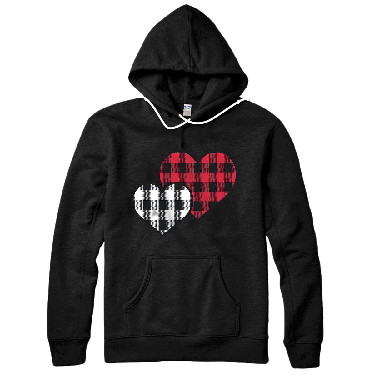 Personalized Buffalo Plaid Valentine Hearts Valentines Day Pullover Hoodie