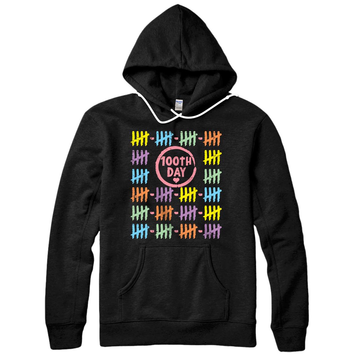 Personalized 100th Day Rainbow Lines Tally Marks 100 Days Of School Gift Pullover Hoodie