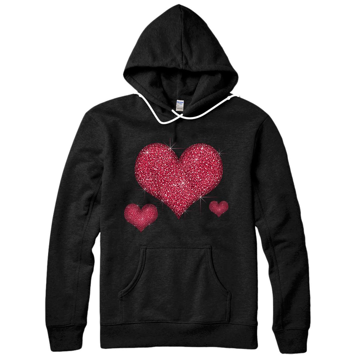 Personalized Red Heart Valentine's Day Cool Sparkle Heart Pullover Hoodie