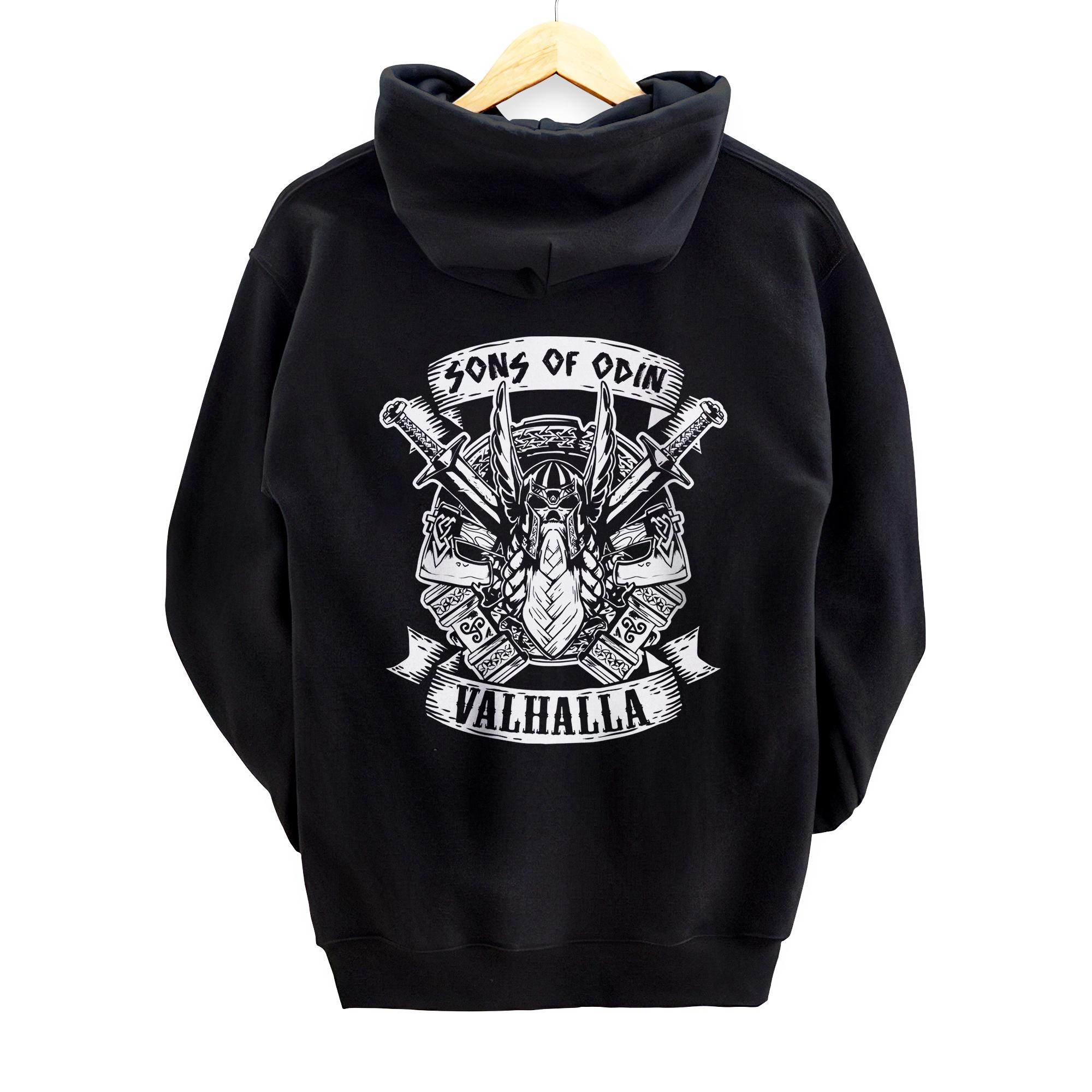 Personalized Sons Of Odin Valhalla Gift For A Viking Warrior Back Print Pullover Hoodie