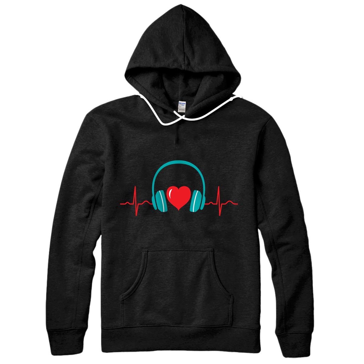 Personalized Heartbeat EKG Heartline Headphones Love Valentine's Day Pullover Hoodie