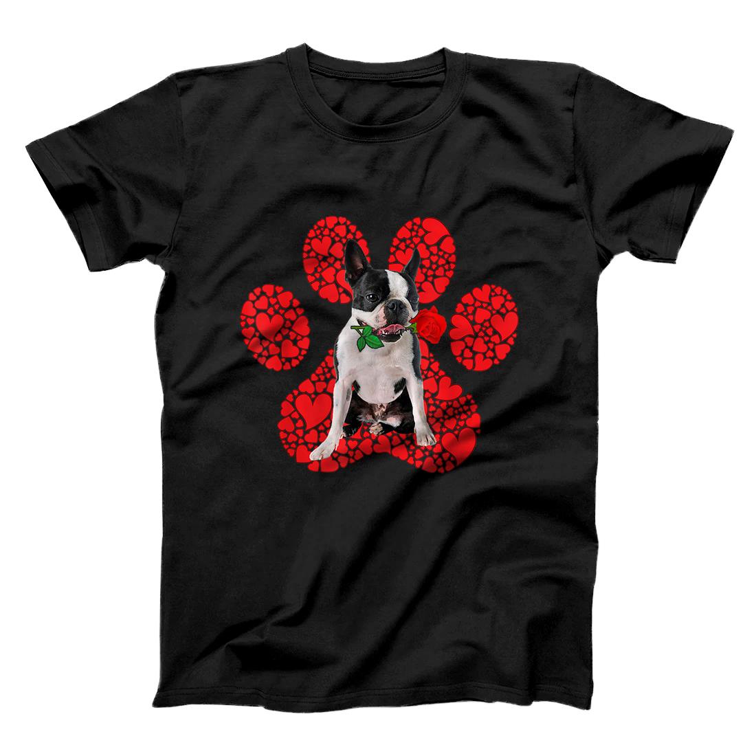 Personalized Cool Boston Terrier Valentine's Day Pet Dog Love Paw T-Shirt