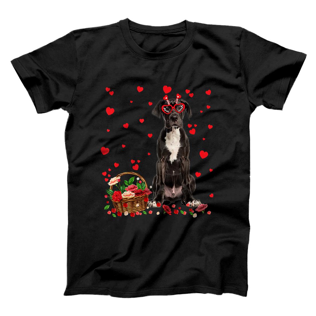 Personalized Dane Valentine's Day Gifts Dog Heart Flowers T-Shirt