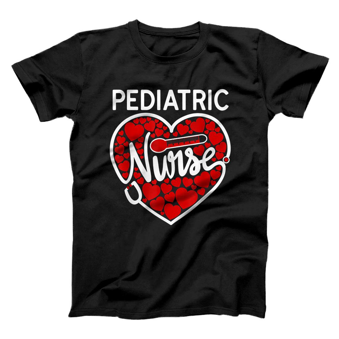 Personalized Pediatric Nurse Valentine's Day Heart Stethoscope Peds Nurse T-Shirt