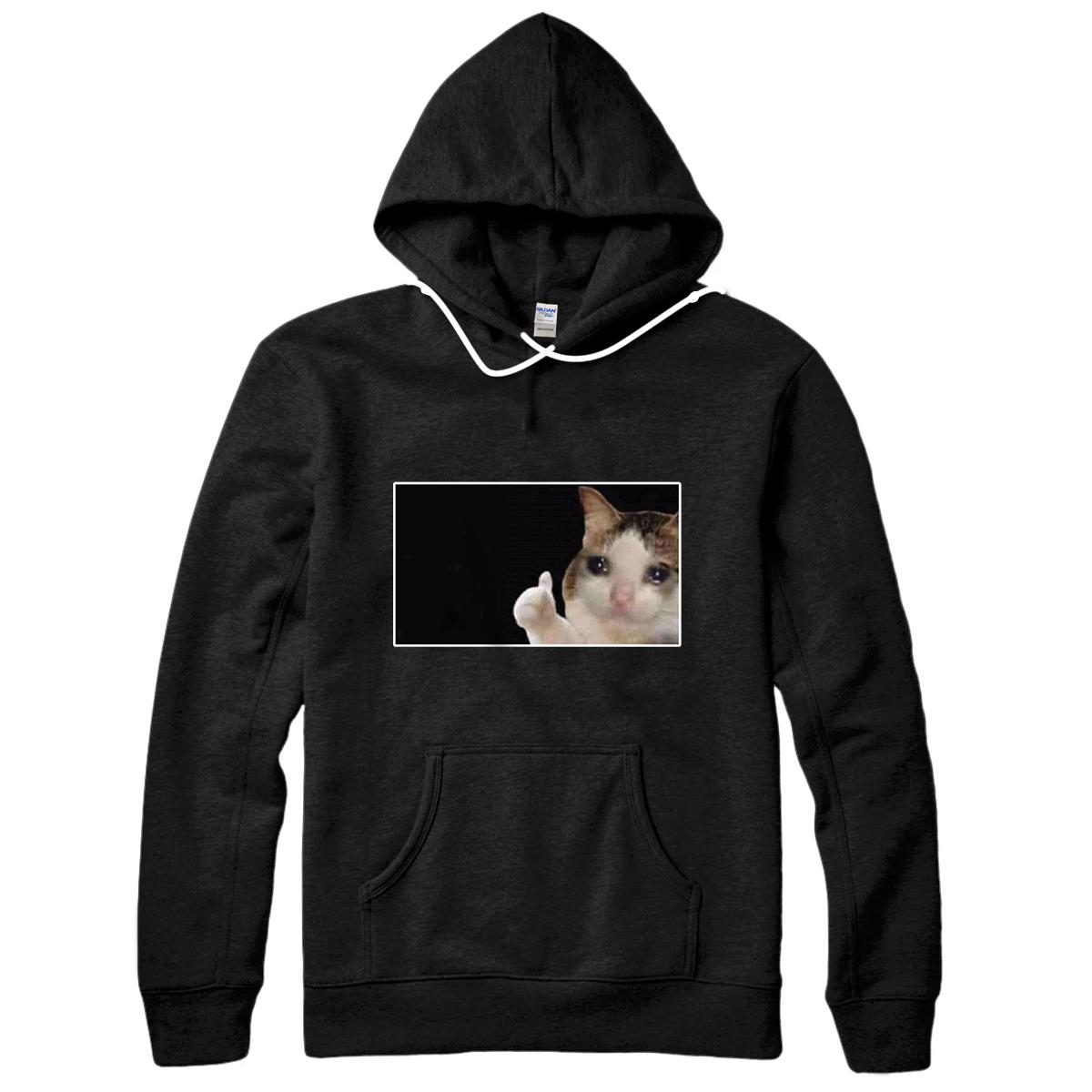 Personalized Thumbs Up Crying Cat Meme Pullover Hoodie