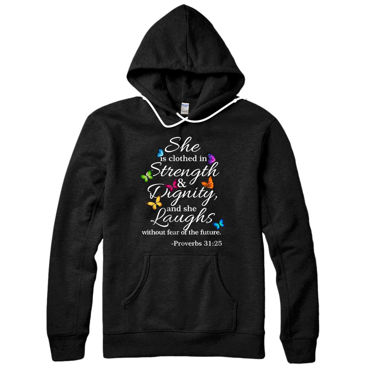Personalized She is Clothed Strength & Dignity Proverbs 31:25 Pullover Hoodie