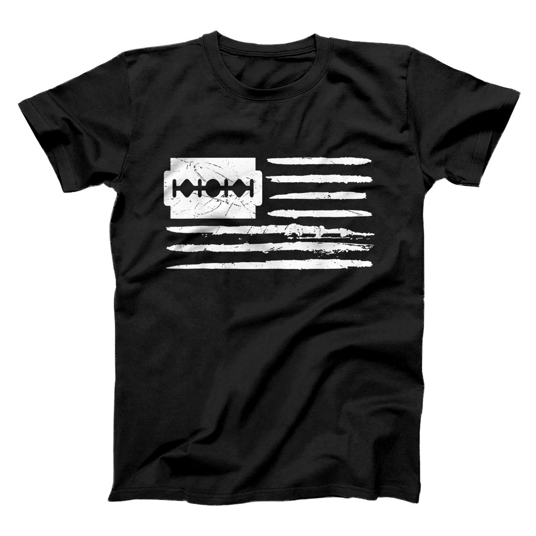 Usa Flag - Lines Of Coke (Cocaine) And Razor Blade T-Shirt Usa Flag - Lines Of Coke (Cocaine) And Razor Blade T-Shirt