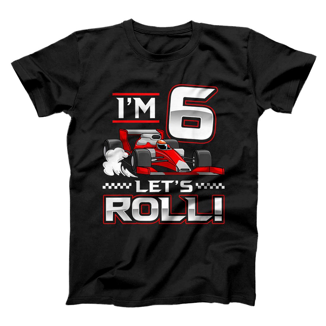 Personalized 6th Birthday Race Car 6 Year Old Let's Roll Toddler Boy T-Shirt