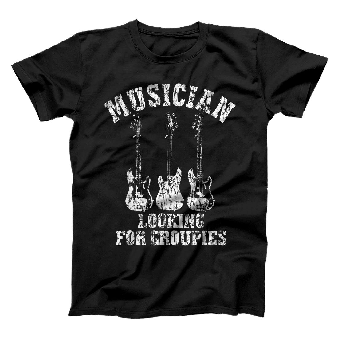 Personalized US Jokes Musician Looking for Groupies 01 Black T-Shirt