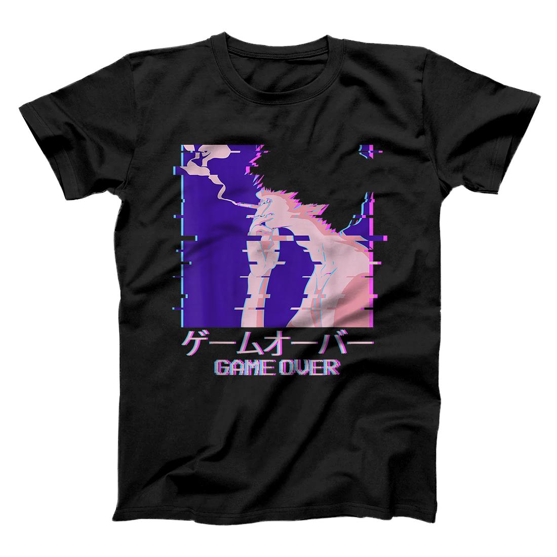 Personalized Japanese Vaporwave Smoking Sad Anime Boy Game Over Aesthetic T-Shirt