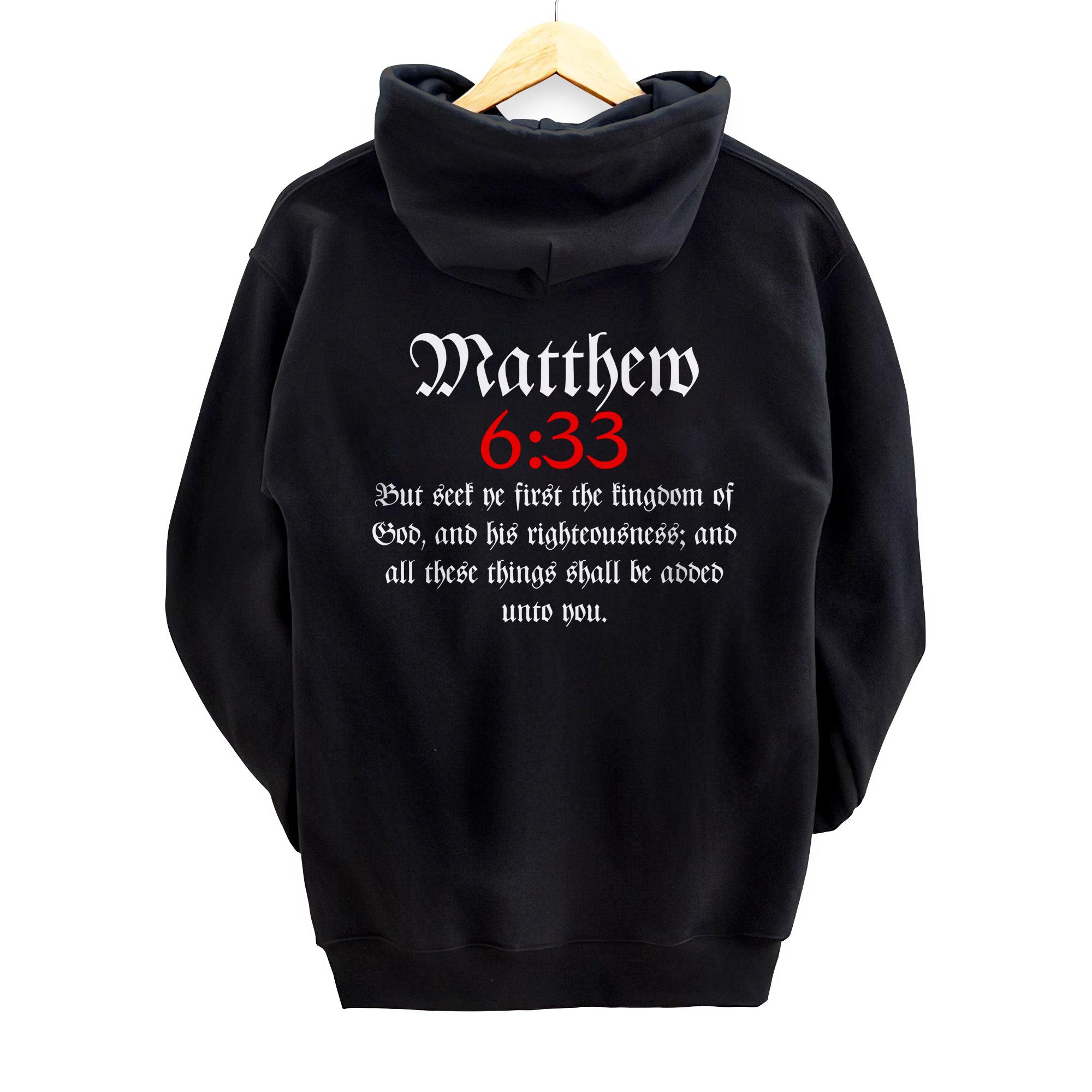 Personalized Matthew 6:33 | Christian Bible Verse Back Print Pullover Hoodie