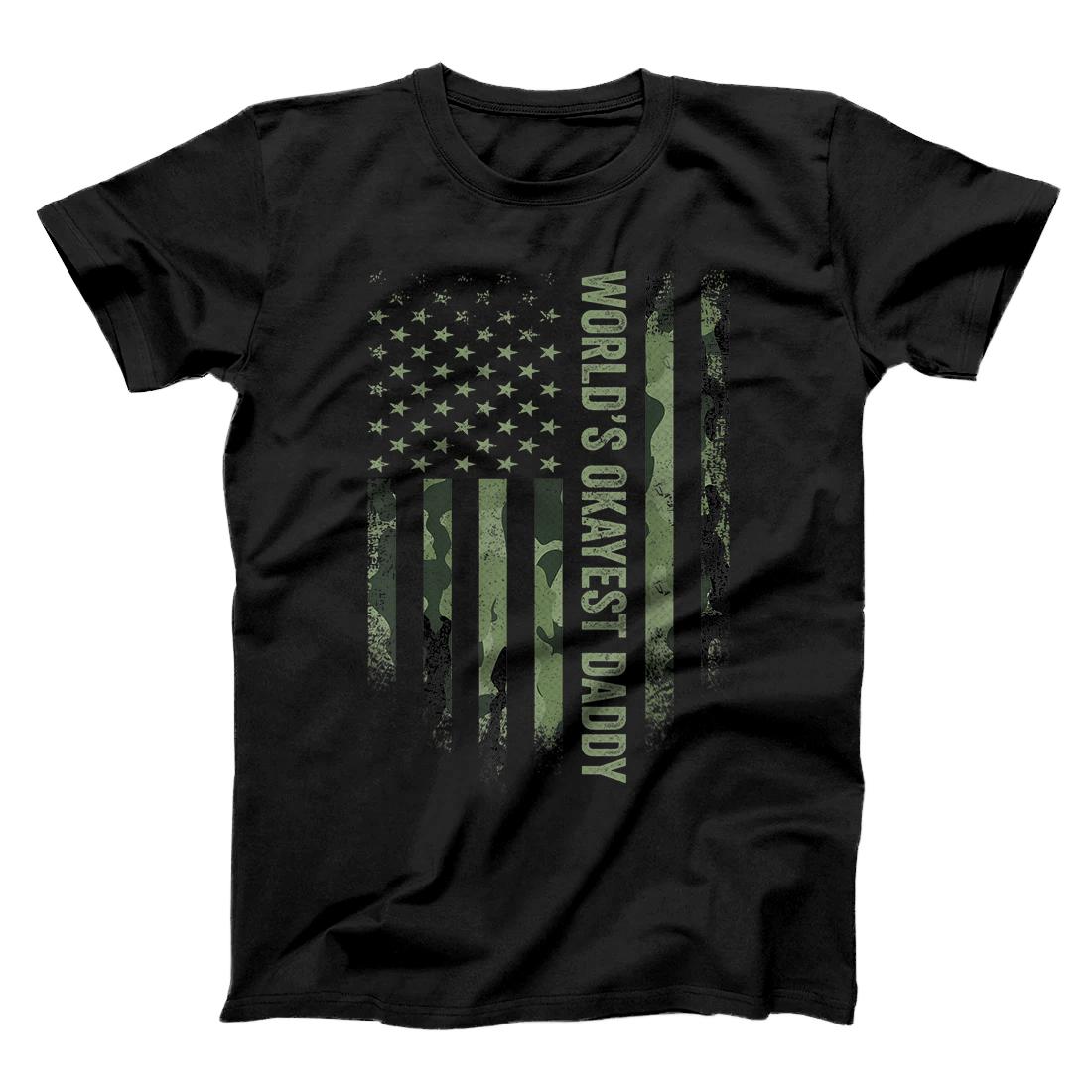 Personalized Mens Vintage USA American Camo Flag World's Okayest Daddy Funny T-Shirt