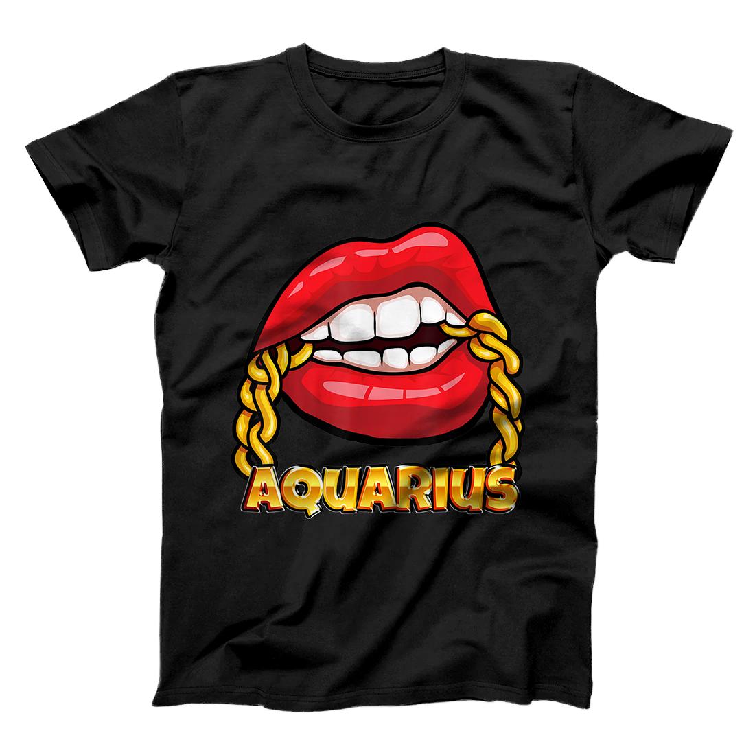 Juicy Lips Gold Chain Aquarius Zodiac Sign T-Shirt