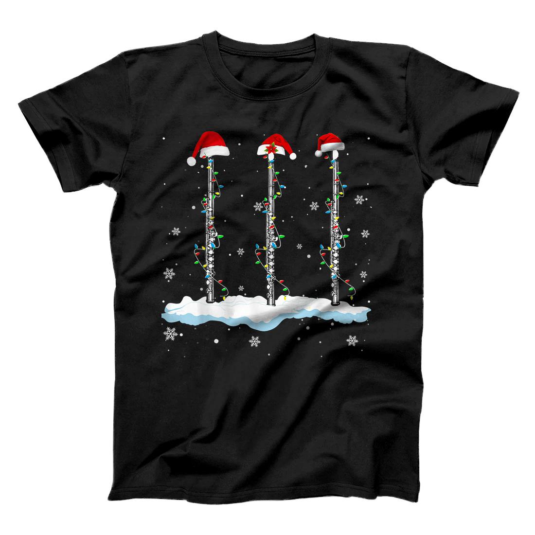 Christmas Flute Lover Santa Flute Christmas Lights Gifts T-Shirt