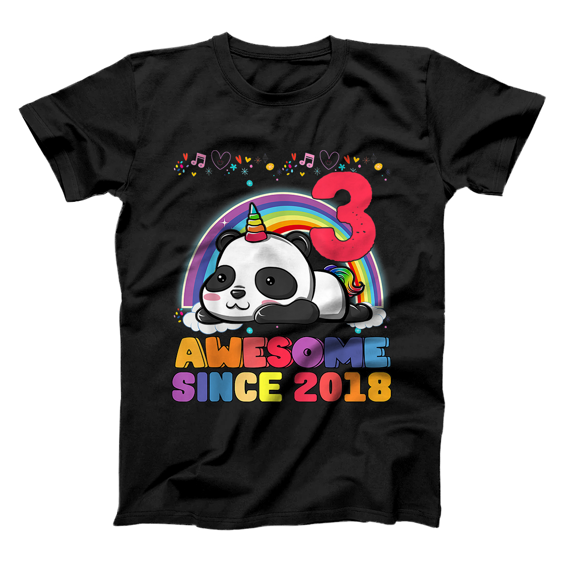 Personalized 3 Years Old 3rd Birthday Panda Unicorn Girl Party Gift T-Shirt