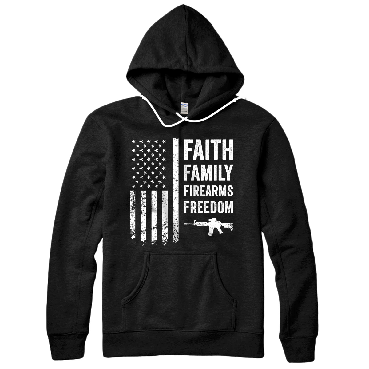 Personalized Faith Family Firearms & Freedom - Pro God Guns USA Flag Pullover Hoodie