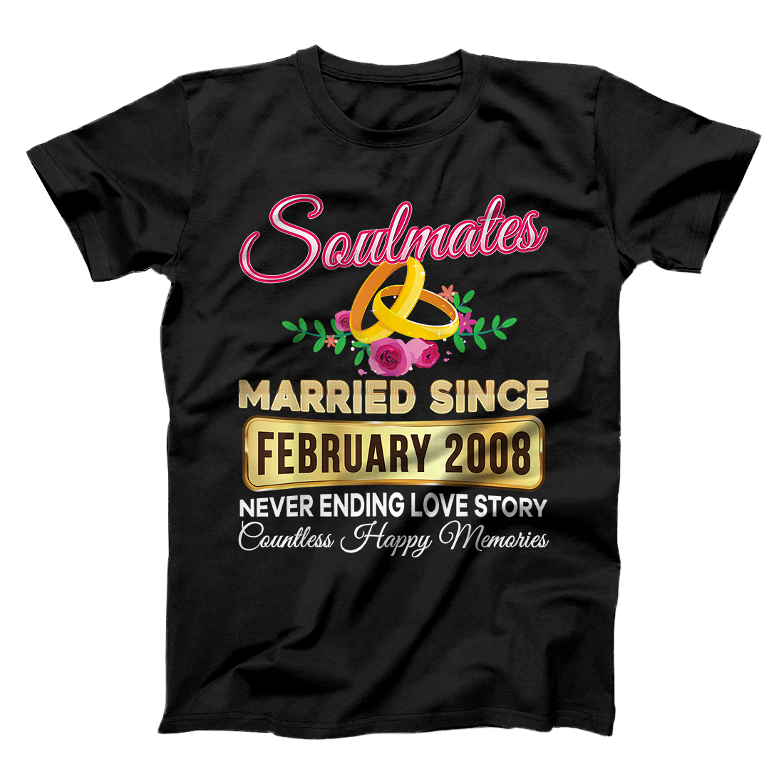 Soulmates Married Since February 2008 13th Anniversary Retro T-Shirt