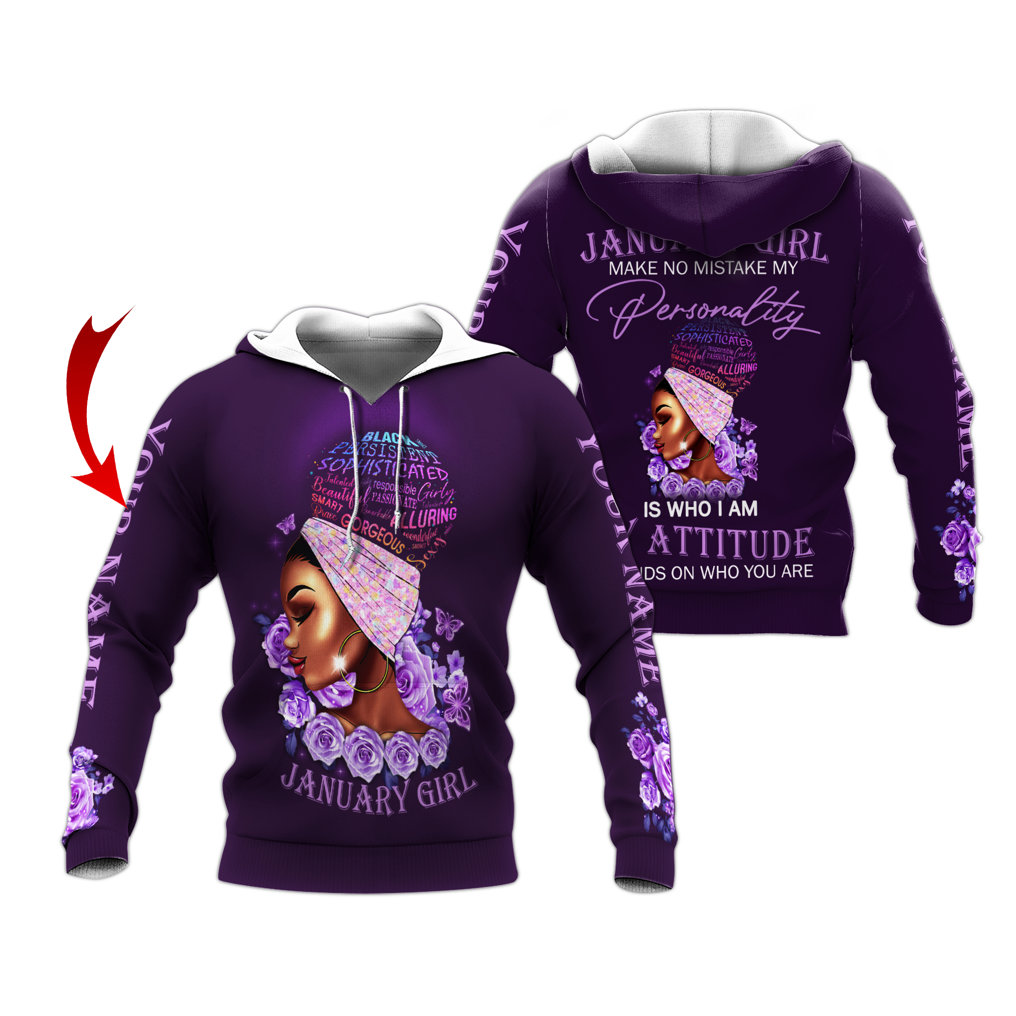 Personalized Name January Girl Purple - 3D Printed Pullover Hoodie