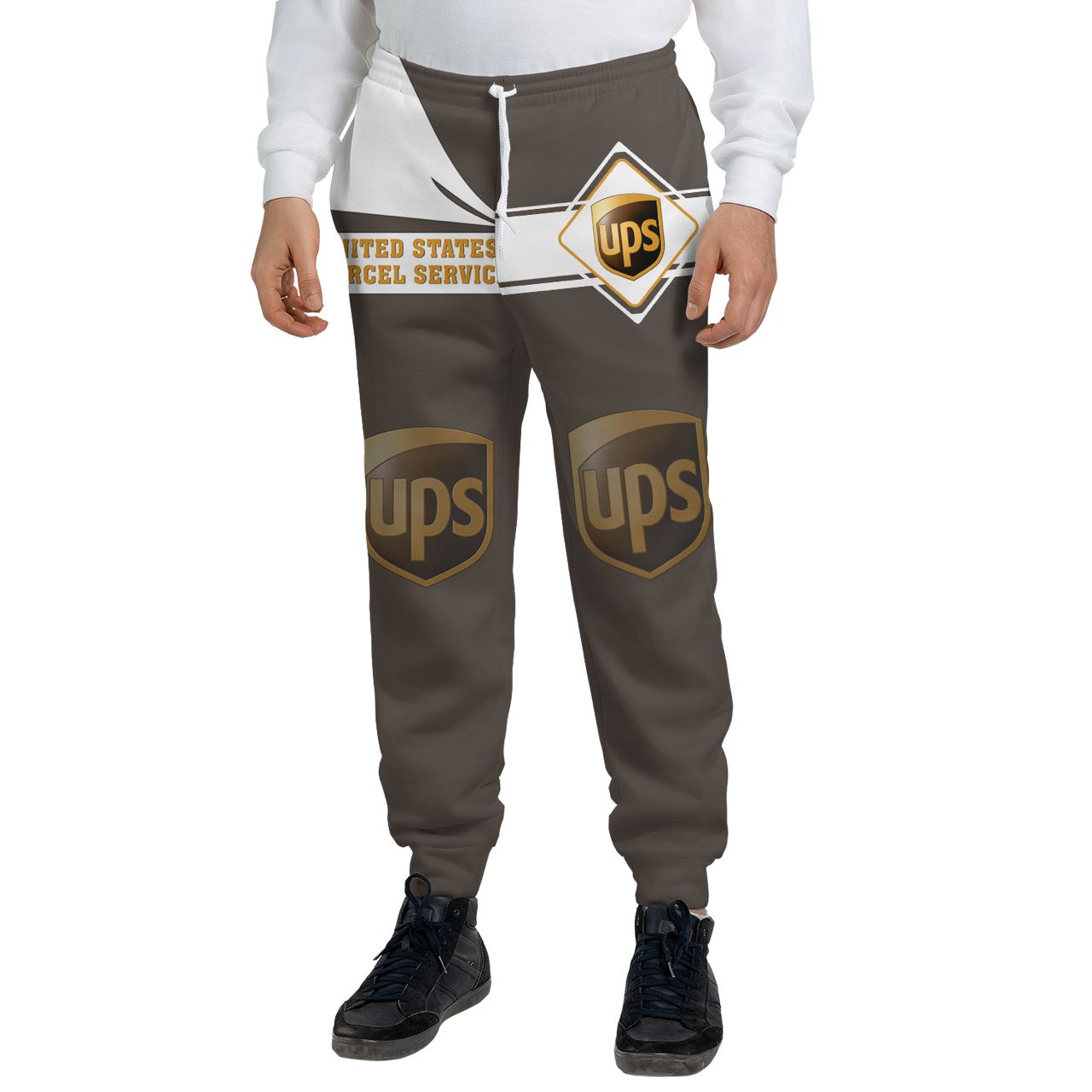 Brown White Ups United Parcel Service Sweatpants, Joggers Pants With Drawstring For Men, Women