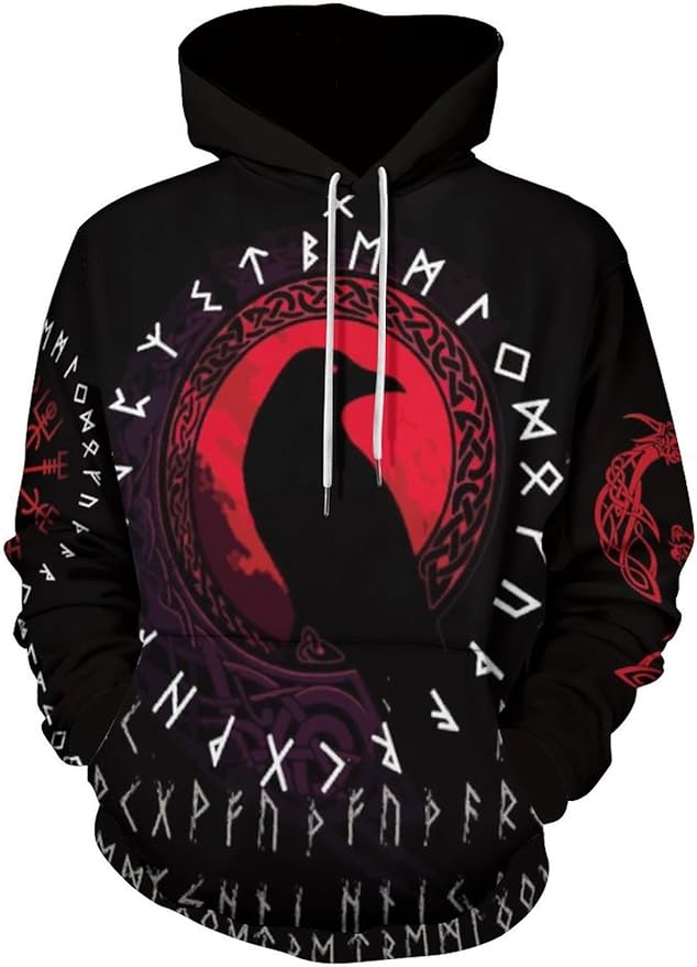 Men’s Viking Fusion Hoodie: Wolf, Raven, Warrior & Dragon Collection