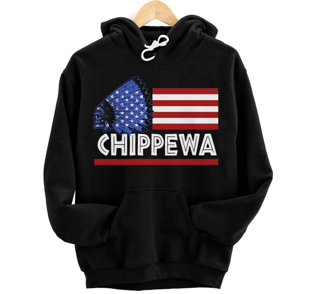 Personalized Chippewa Tribe Indigenous Native American USA American Flag Pullover Hoodie