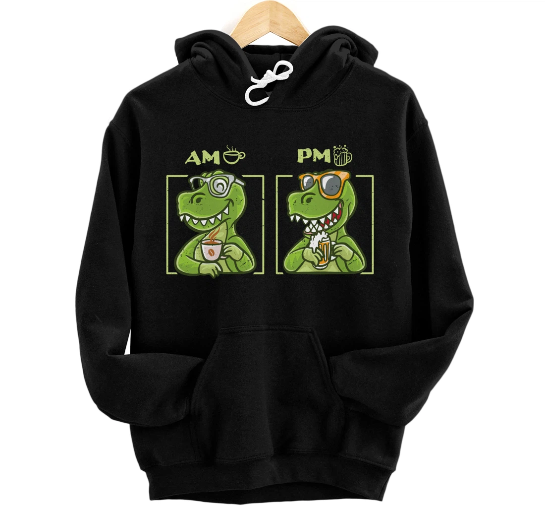 Coffee and Beer Drinking Nerd Dino Coffee Mug T-Rex Dinosaur Pullover Hoodie