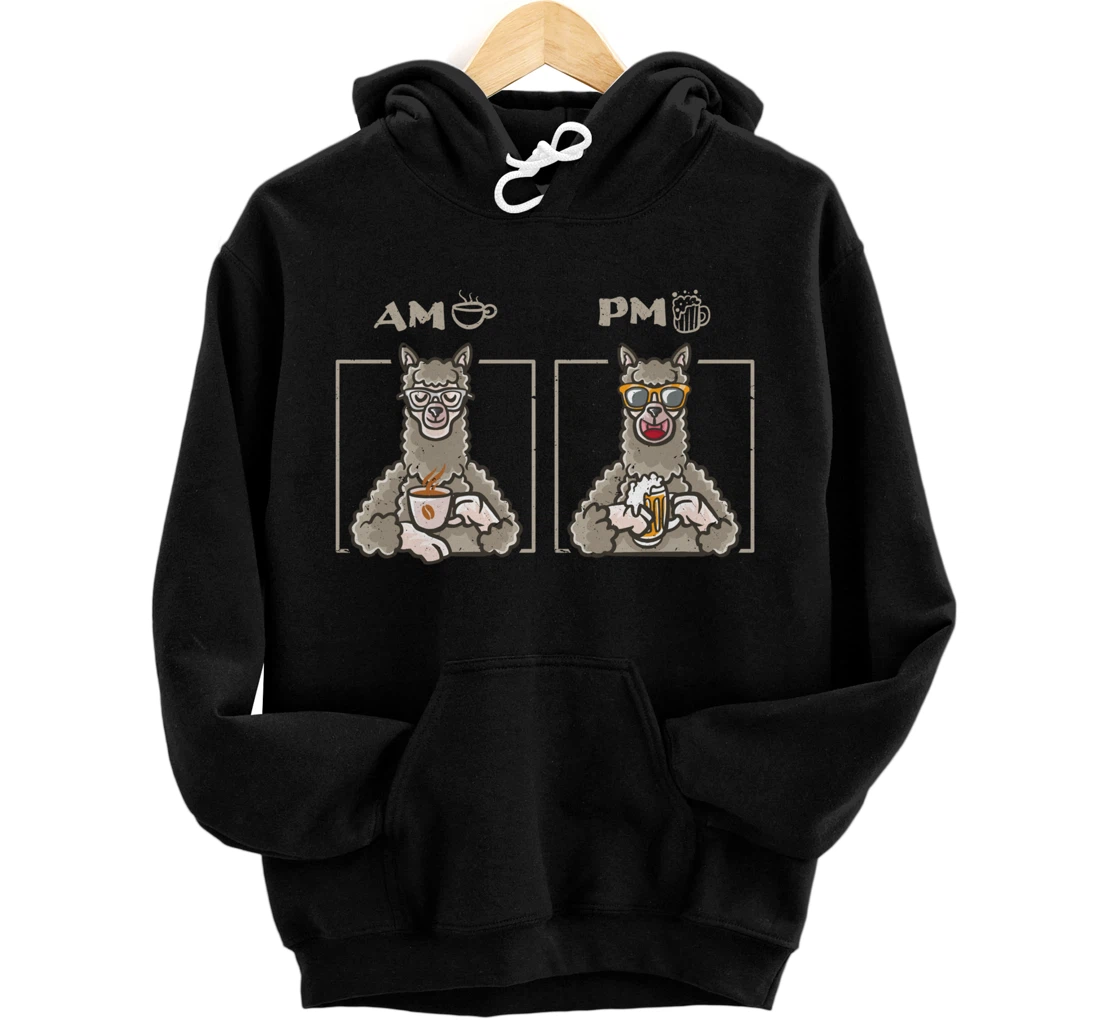 Coffee and Beer Drinking Funny Nerd Coffee Mug Llama Alpaca Pullover Hoodie