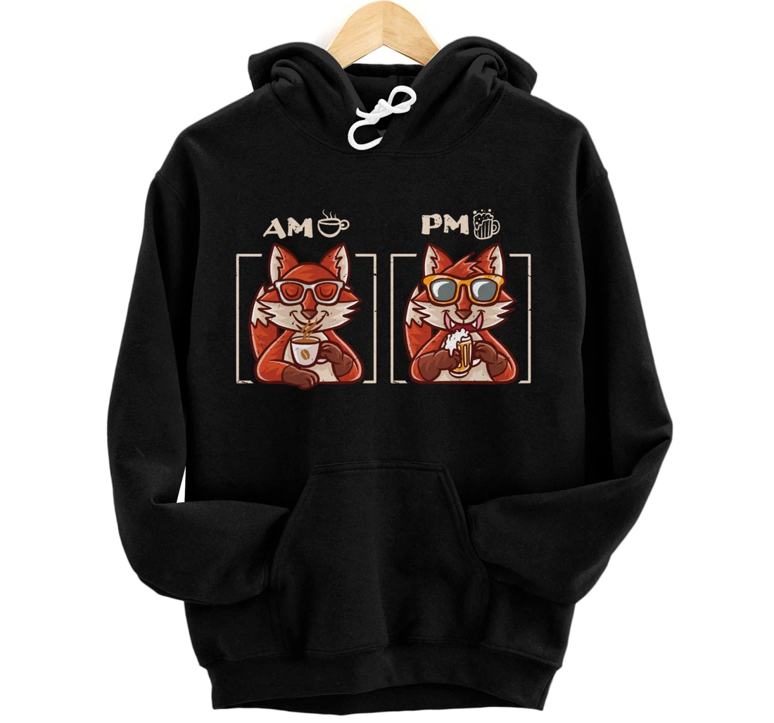 Coffee and Beer Drinking Funny Nerd Coffee Mug Funny Fox Pullover Hoodie