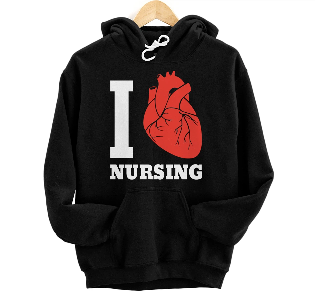 Personalized Funny RN Nurse Student Anatomical Heart I Love Nursing Pullover Hoodie