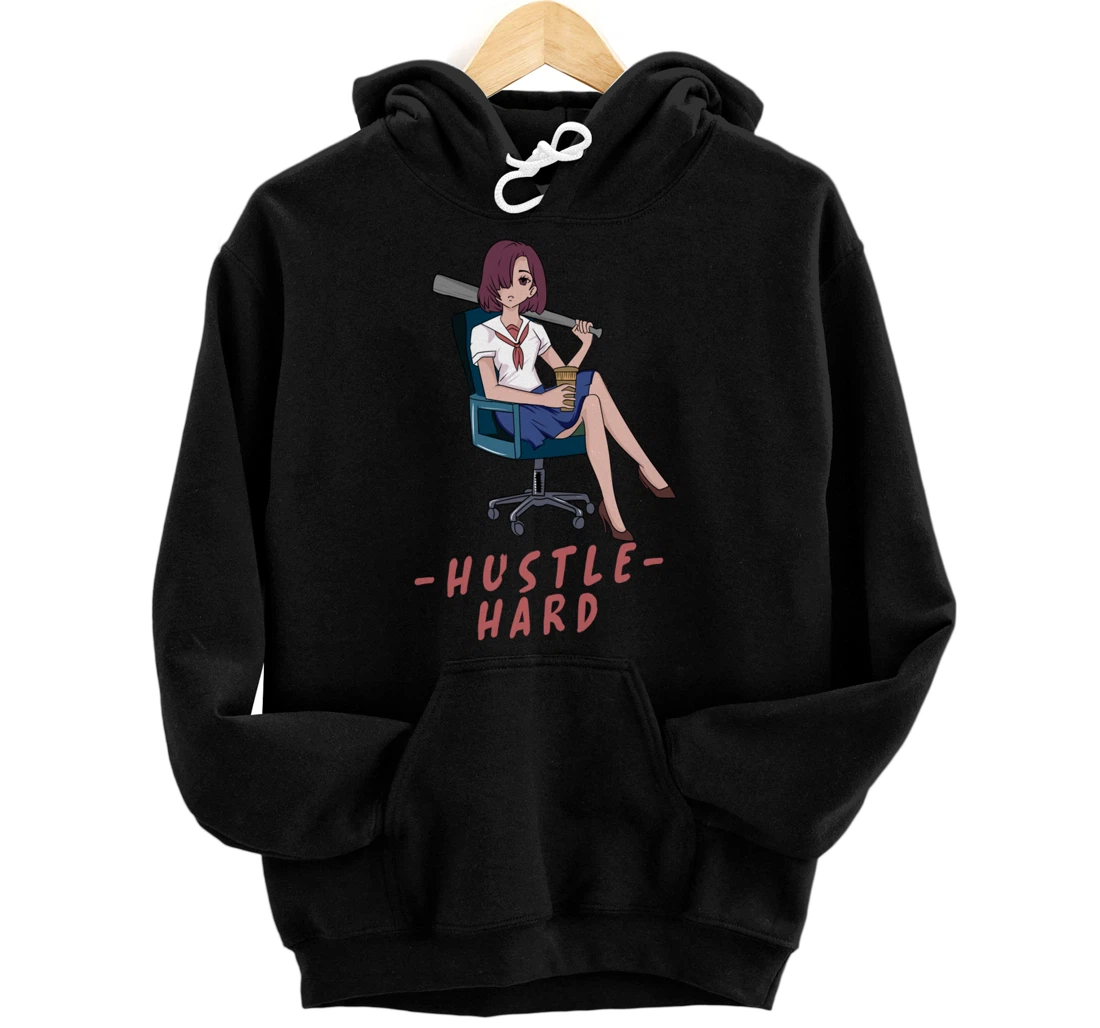 Personalized Anime Girl - Office - Hustle Hard - Bat - Japan - Coffee Pullover Hoodie