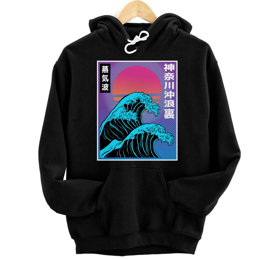 Personalized Great Wave Kanagawa Retro Japanese 90s Vaporwave Aesthetic Pullover Hoodie