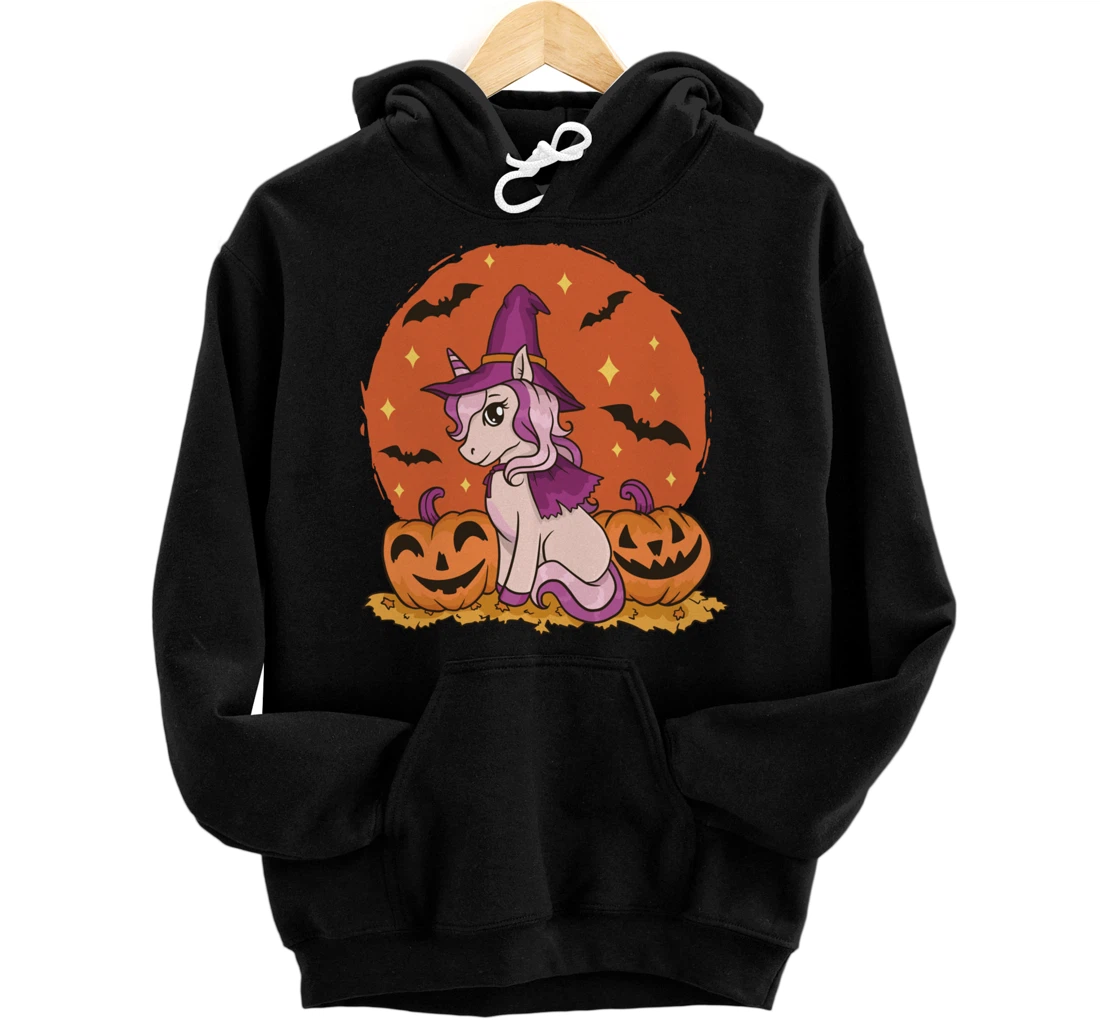 Personalized Cute Halloween Unicorn Witch Pullover Hoodie