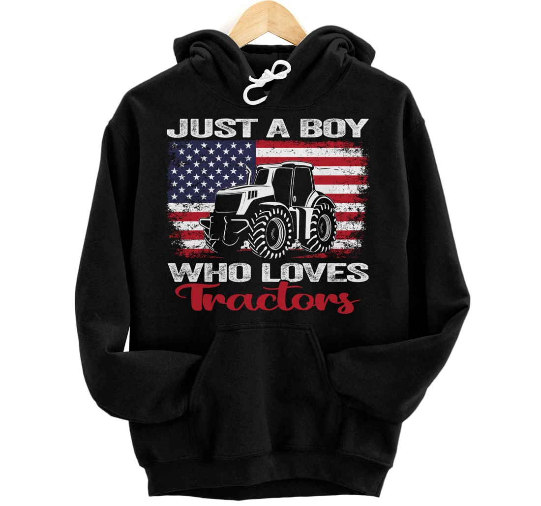 Personalized Just A Boy Who Loves Tractors, USA Flag Pullover Hoodie